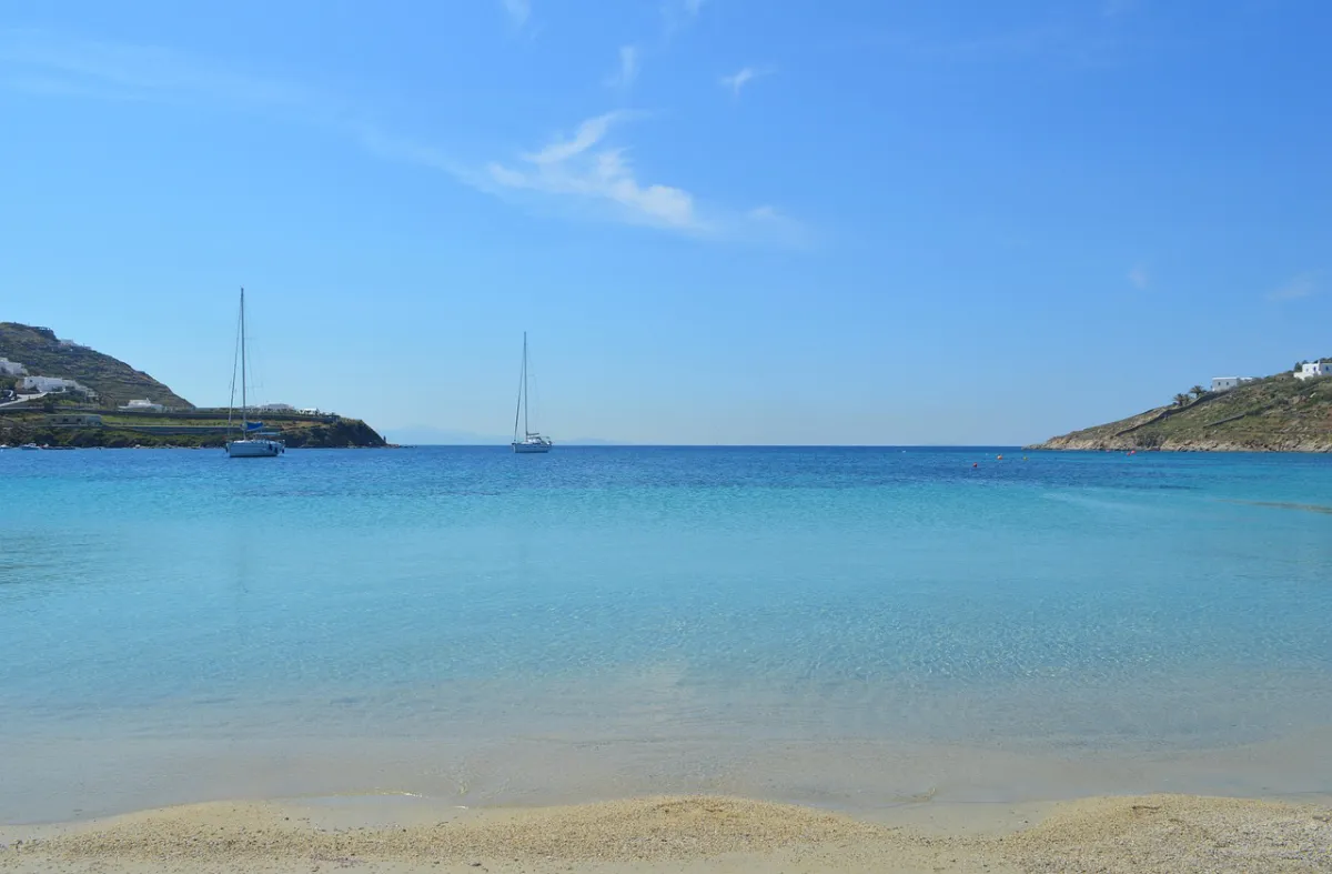 Landschaft von Mykonos während der optimalen Reisezeit